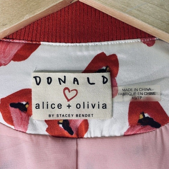 Alice + Olivia x Donald Robertson Lonnie Lips Silk Bomber Jacket Womens XS $495 - Picture 4 of 10